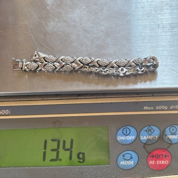 VTG Sterling Silver 925 Illusion Stone X Link Chain BRacelet Size 7.5" Length - Picture 10 of 10